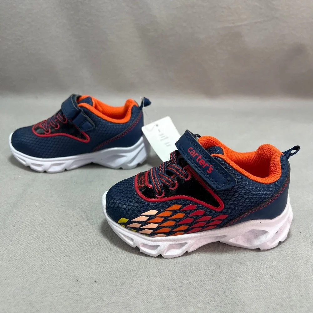Carter's Atlas Sneakers Light Up Navy Orange Athletic Sporty Colorful Toddler 5M